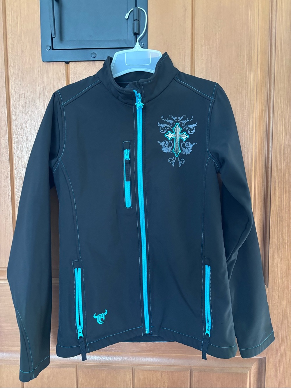 Women’s Black Utility Softshell Jacket with Turquoise Trim